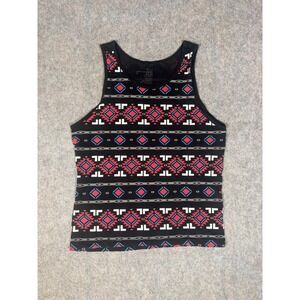 Blue Crown Tank Top Mens Small Black Southwestern Geometric Tribal Cotton Shirt